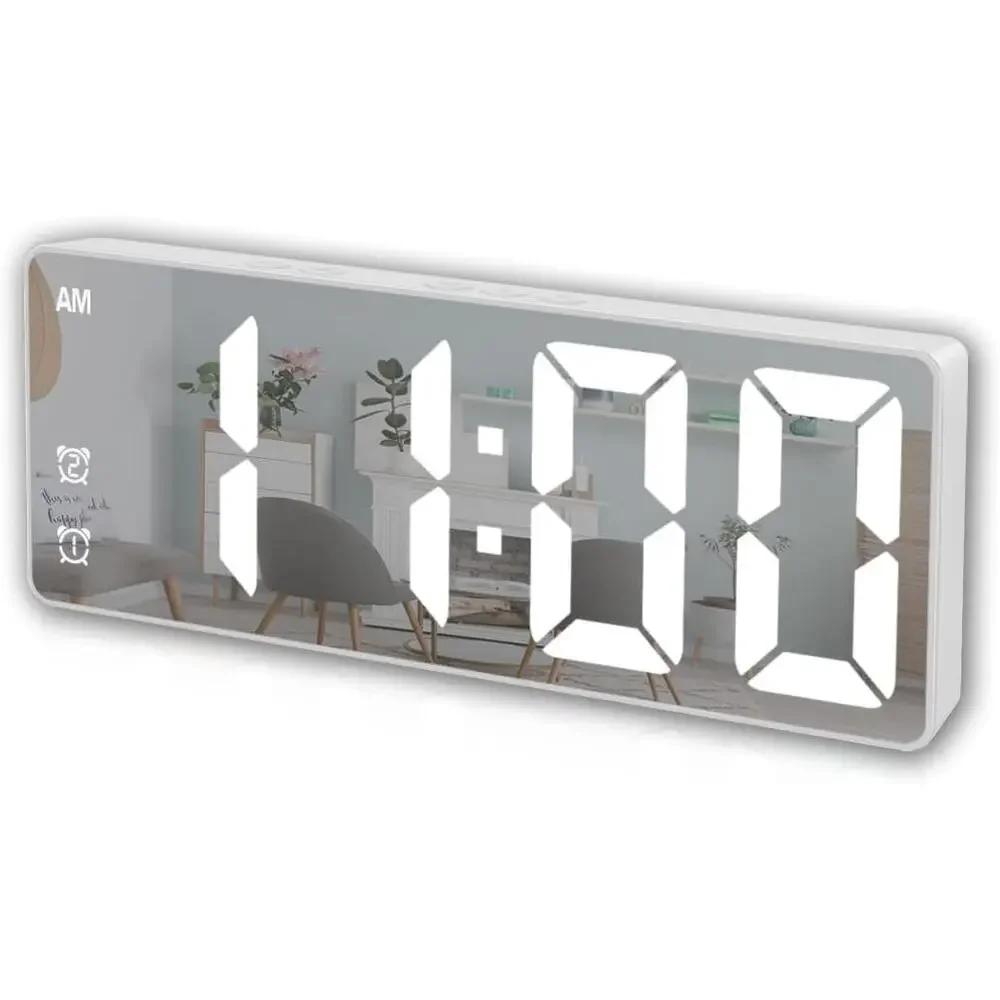 Digital Alarm Clock LED Type C or AAA Battery Operated Snooze 12/24H Mirror